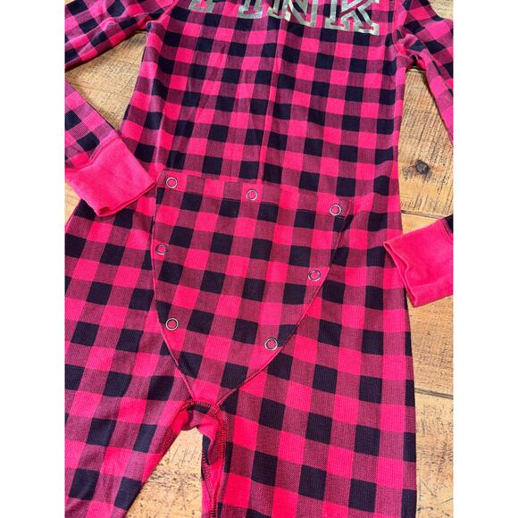 Victorias Secret PINK Womens 1-Piece Red Black Gold Plaid Pajamas Sleep Small - Picture 6 of 9